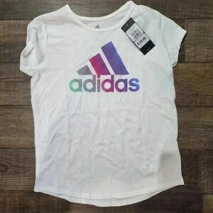 Girls Kids Youth Adidas T-Shirt NEW Short Sleeve White Large 14 Rainbow